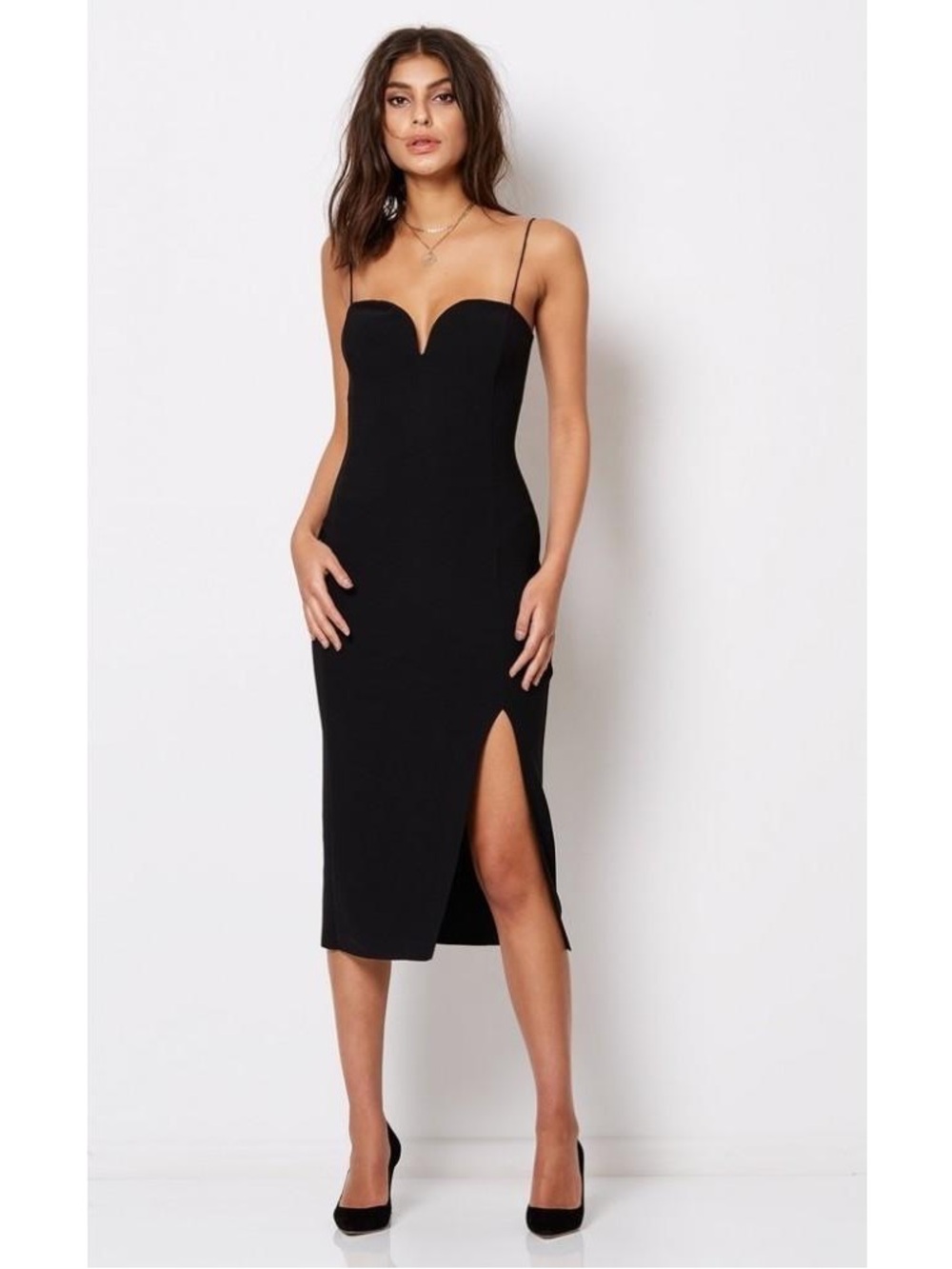 Revolve Bec & Bridge Black Spaghetti-Strap Midi Dress with Side Slit
